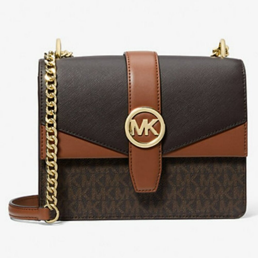 NWT Michael Kors Greenwich Small Color-Block Logo Crossbody Bag - Brown